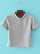 Romwe Grey Mock Neck Short Sleeve Casual T-shirt