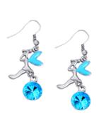Romwe Blue Rhinestone Fairy Drop Earrings