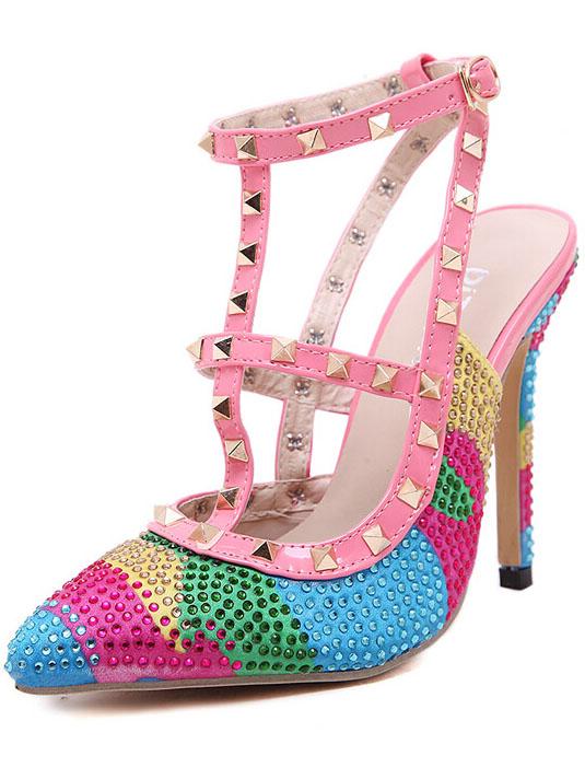 Romwe Multicolor High Heel Rhinestone Sandals