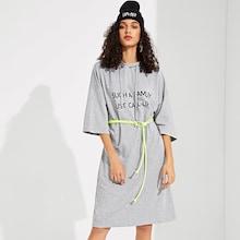 Romwe Letter Print Drop Shoulder Hooded Dress