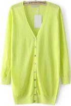 Romwe V Neck With Buttons Knit Neon Yellow Cardigan