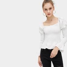 Romwe Square Neck Knot Back Flounce Sleeve Blouse