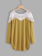 Romwe Contrast Hollow Out Crochet Tee