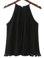 Romwe Black Tassel Hem Spaghetti Strap Tank Top
