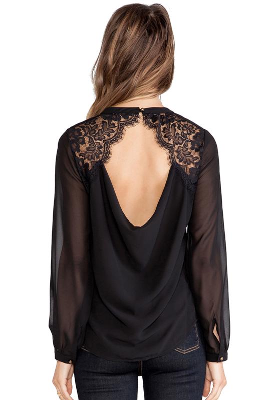Romwe Backless Lace Chiffon Blouse