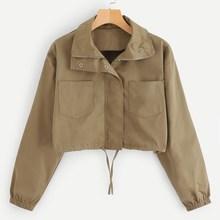 Romwe Drawstring Hem Pocket Detail Jacket