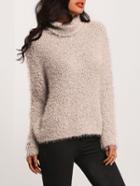 Romwe Turtleneck Long Sleeve Shaggy Jumper