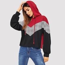 Romwe Color Block Mixed Media Chevron Hoodie
