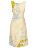 Romwe Apricot Round Neck Sleeveless Embroidered Dress