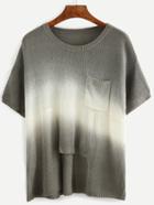 Romwe Grey Ombre Drop Shoulder Asymmetric Knit Top