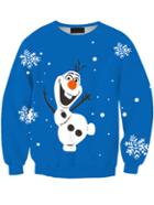 Romwe Women Blue Christmas Olaf Print Sweater
