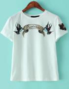 Romwe White Short Sleeve Swallow Print T-shirt