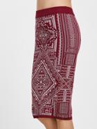 Romwe Burgundy Tribal Pattern Knit Pencil Skirt
