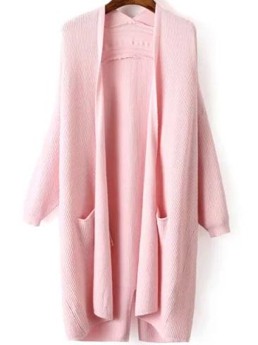 Romwe Long Sleeve Slit Back Pink Coat