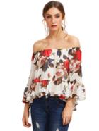 Romwe White Floral Off The Shoulder Blouse