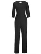 Romwe Cutout Back 3/4 Sleeve Jumpsuit - Black