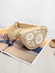 Romwe Flower Pattern Straw Bum Bag
