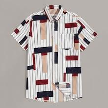 Romwe Guys Striped Geo Print Shirt