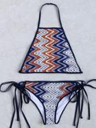 Romwe Multicolor Chevron Print Side Tie Bikini Set