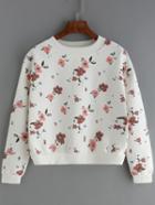 Romwe Florals Thicken White Sweatshirt