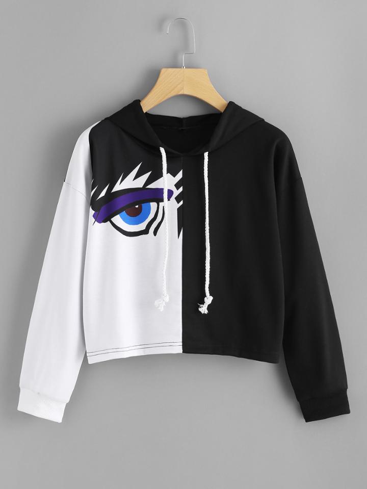 Romwe Color Print Eye Print Hoodie