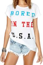 Romwe Rowme Bored In The Usa Print White T-shirt
