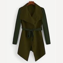 Romwe Cut And Sew Waterfall Neck Belted Coat