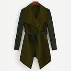 Romwe Cut And Sew Waterfall Neck Belted Coat