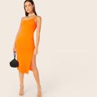 Romwe Neon Orange One Strappy Split Dress