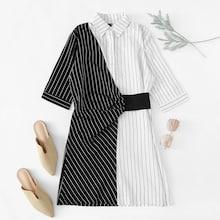 Romwe Striped Single Breasted Shirt Dress