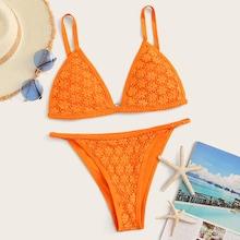 Romwe Guipure Lace Triangle Bikini Set