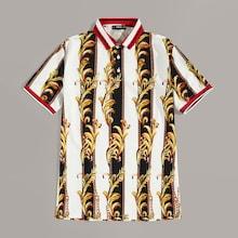 Romwe Guys Scroll & Chain Print Polo Shirt