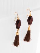Romwe Tassel Drop Earrings With Wood Detail
