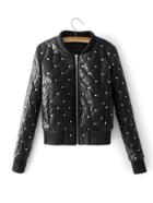 Romwe Studded Design Quilted Pu Jacket