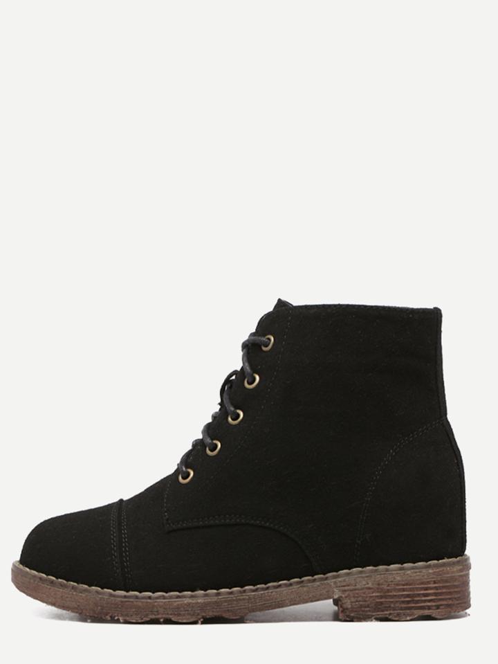 Romwe Black Nubuck Leather Cap Toe Hidden Heel Booties
