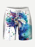 Romwe Men Unicorn Painting Drawstring Shorts