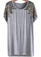 Romwe Sequined Loose Grey T-shirt