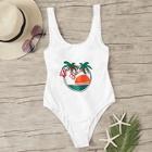 Romwe Tropical Low Back One Piece Swimsuit