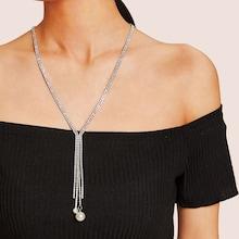 Romwe Faux Pearl Detail Rhinestone Lariats Necklace 1pc