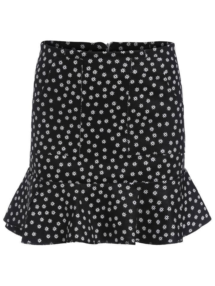 Romwe Sunflower Print Flounce Hem Skirt