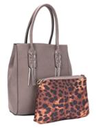 Romwe Grey Braid Tassel Pu Bag With Leopard Small Bag