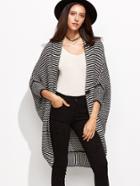 Romwe Black And White Chevron Striped Hook Fastener Cocoon Sweater