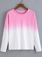 Romwe Long Sleeve Tie-dye Rose Red T-shirt