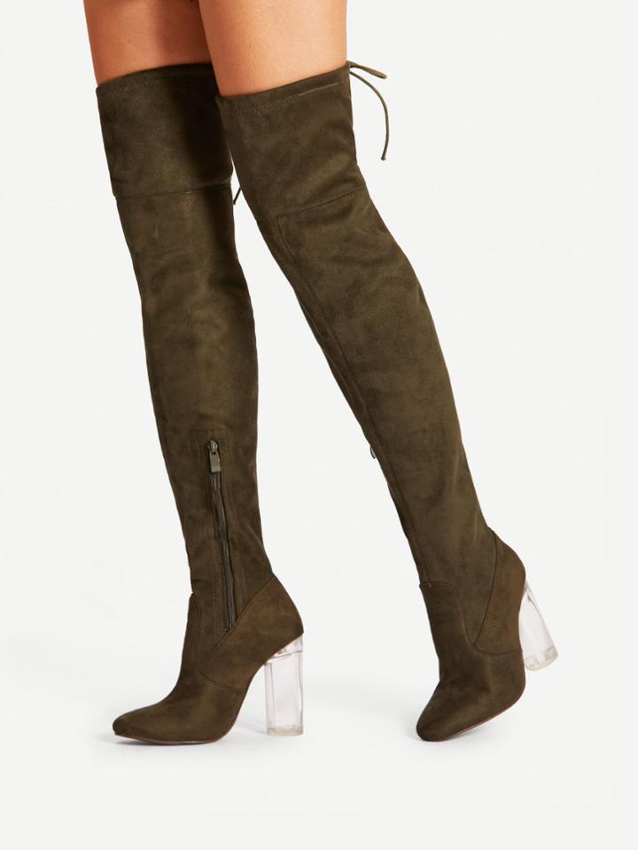 Romwe Side Zipper Clear Heeled Suede Boots