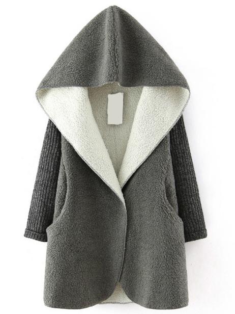 Romwe Grey Hooded Sweater Long Sleeve Loose Coat