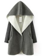 Romwe Grey Hooded Sweater Long Sleeve Loose Coat