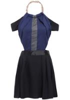 Romwe Colour-block Chain Halter Midriff Dress