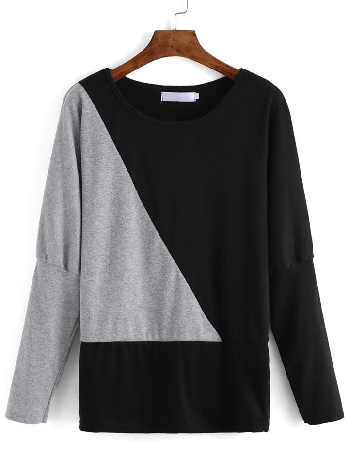 Romwe Women Color-block Dolman T-shirt