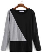 Romwe Women Color-block Dolman T-shirt