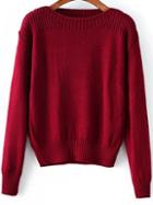 Romwe Round Neck Burgundy Sweater
